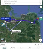 Road route from Surat Thani Airport to Le Petit Saint Tropez, Khanom, Thailand