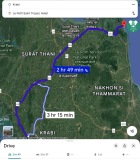 Road route from Krabi to Le Petit Saint Tropez, Khanom, Thailand